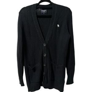 Abercrombie & Fitch Blue Knit Button Cardigan Womens M Long Sleeve Pockets Y2K